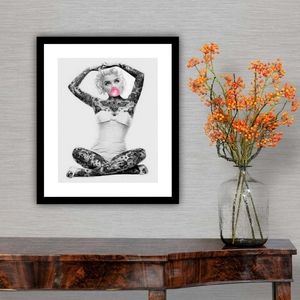 Marilyn Monroe Tattooed Framed Pink Bubble gum Art prints 11x8.5 matted 11x14